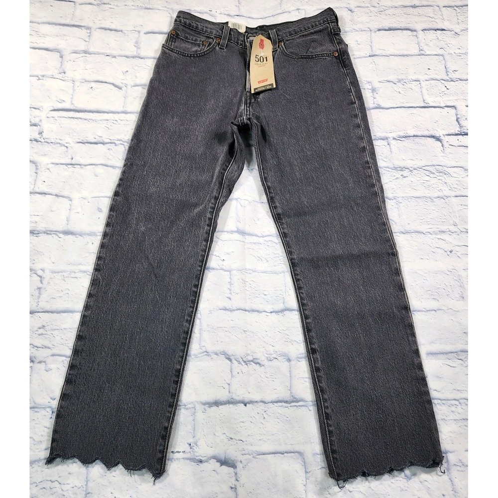 Levis 501 XX WOMENS SIZE 27X26 Straight Vintage Style Denim Black Jeans Raw Hem